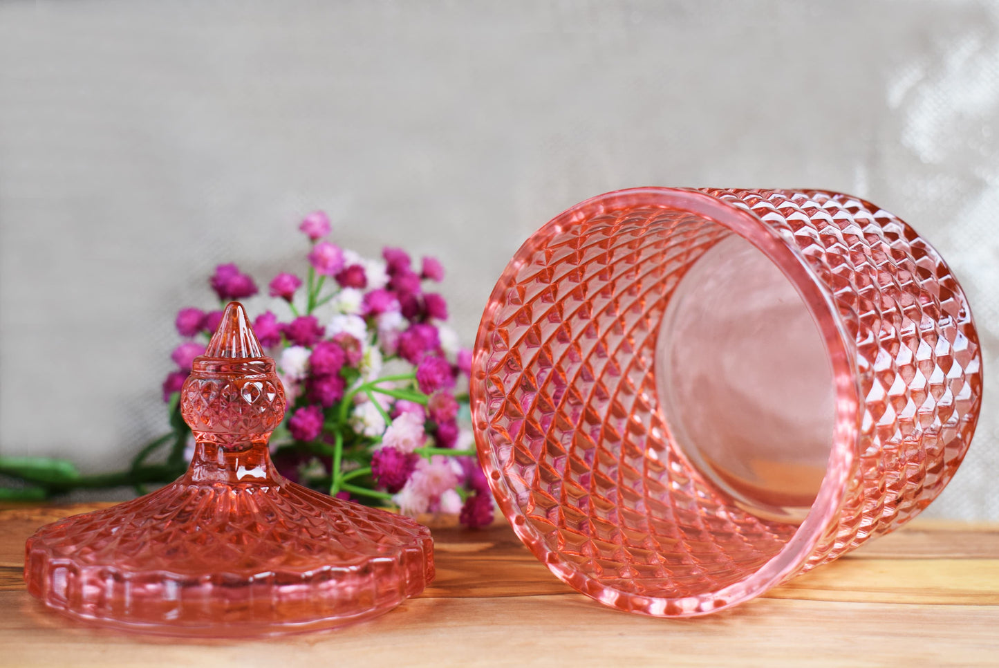 Tarro rosa con tapa de cristal 300ml